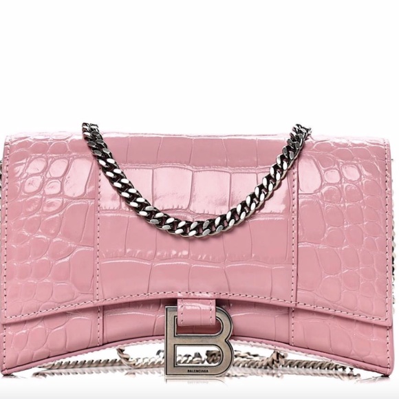 Balenciaga Hourglass Chain Wallet Candy Pink with Tag Leather Cross Body Bag - Picture 1 of 12